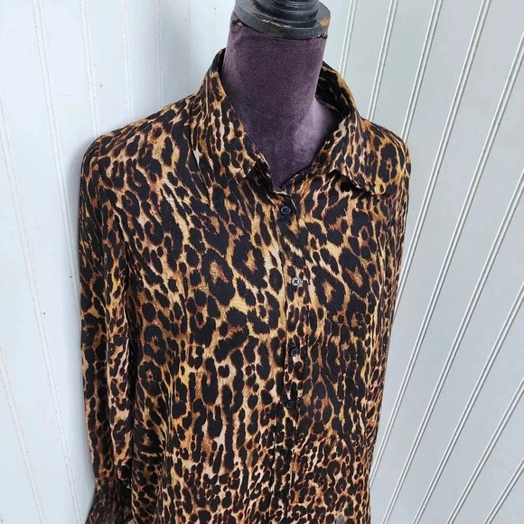 Live 4 Truth Women’s Brown Leopard Coverup Transparent Buttons Dress Sz L - Picture 2 of 12